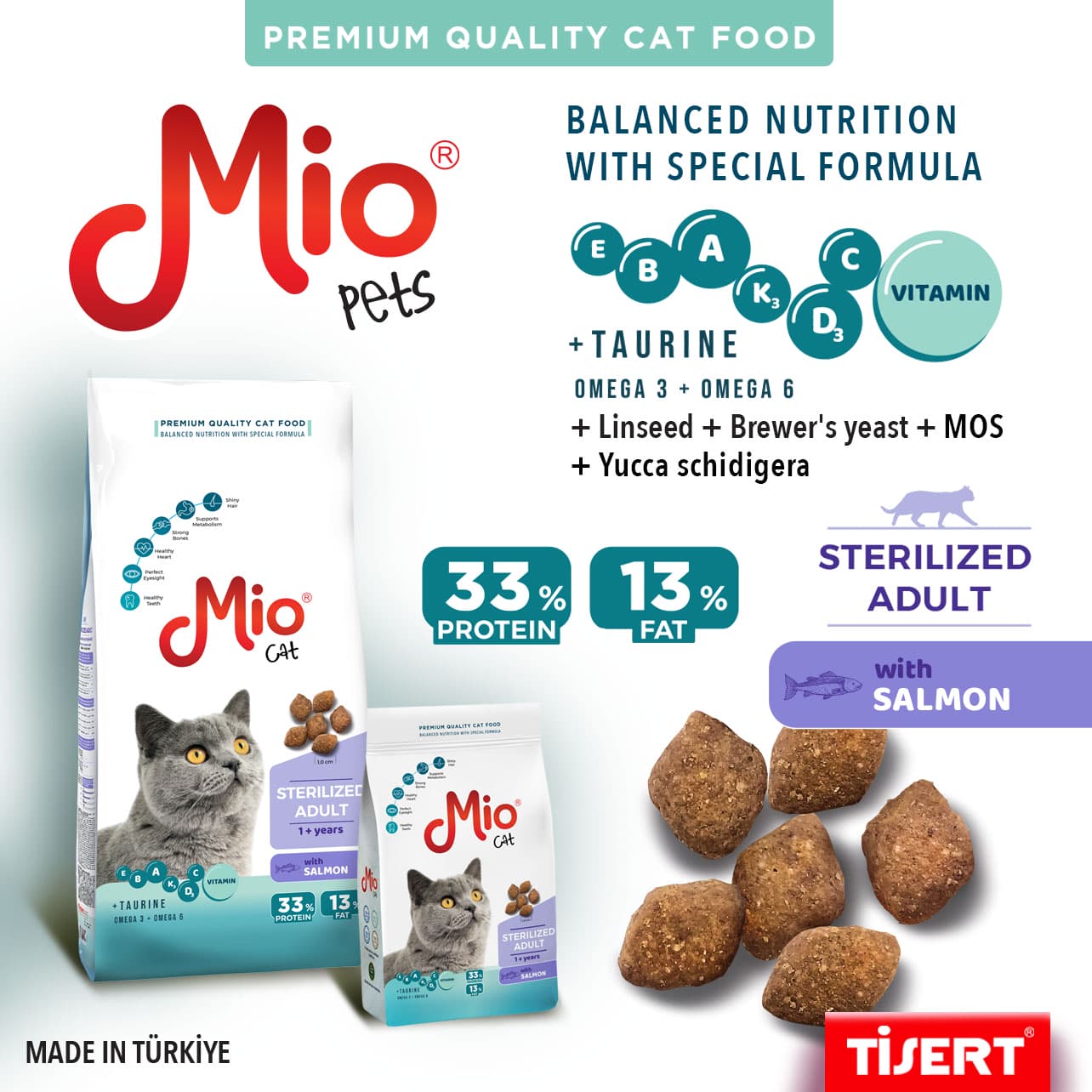 KISIRLAŞTIRILMIŞ YETİŞKİN KEDİLER İÇİN FORMÜLE EDİLMİŞ TAM VE DENGELİ SOMONLU KEDİ MAMASI